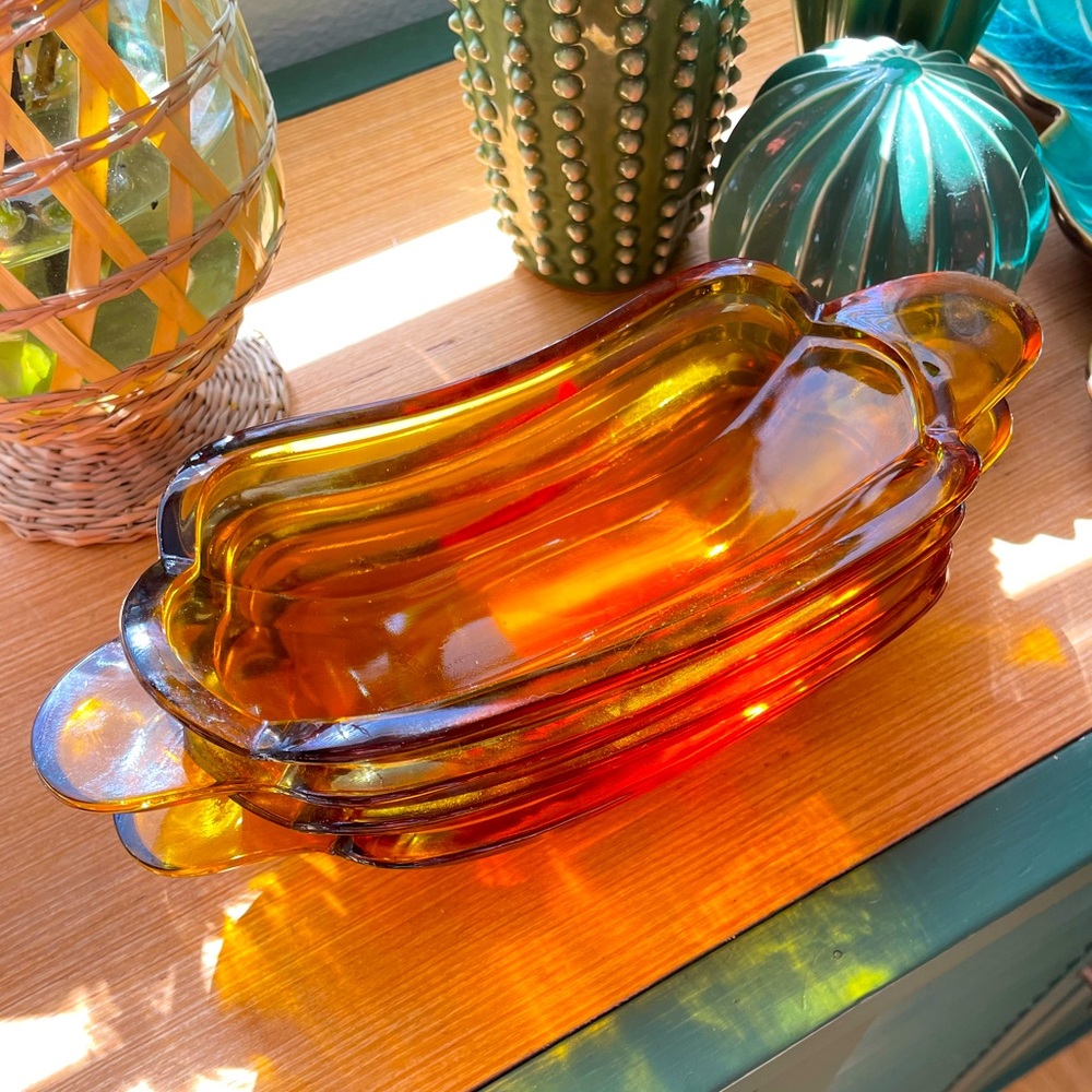 Amber Indiana Glass Banana Split Boats